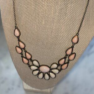 Blush Pink Ivory Floral Bib Necklace Bronze Tone
